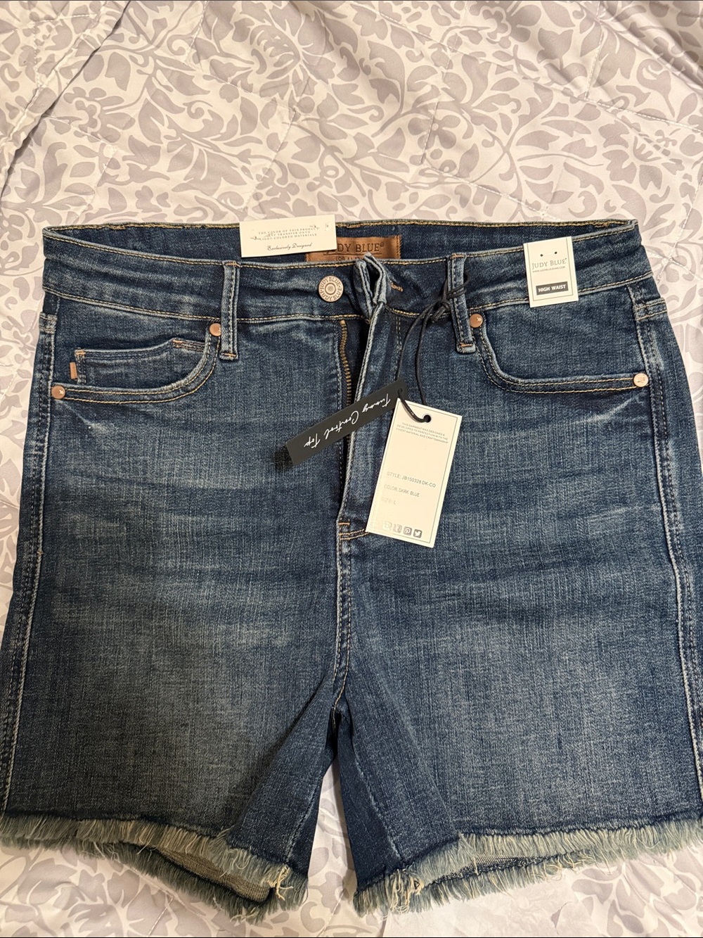 Judy Blue Tummy Control Dark Wash Fray Hem Jean Shorts